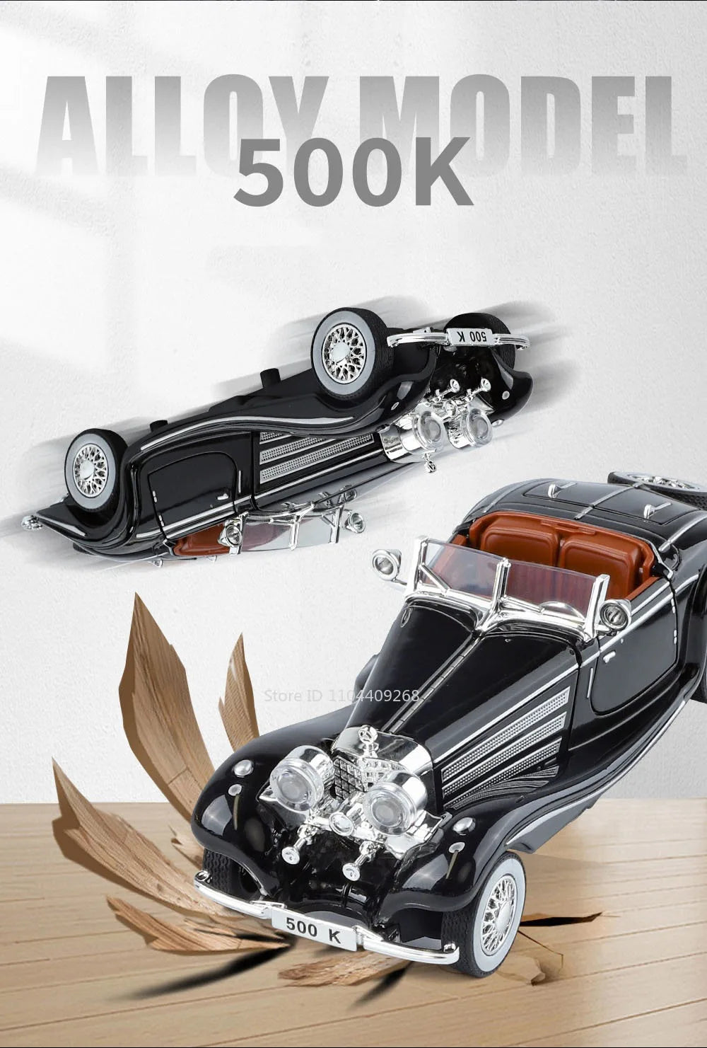 1:32 500K 300SL Vintage Car Model Toy Shock Absorption Alloy Diecast Vehicle Models Sound Light Pull Back Collection Gifts