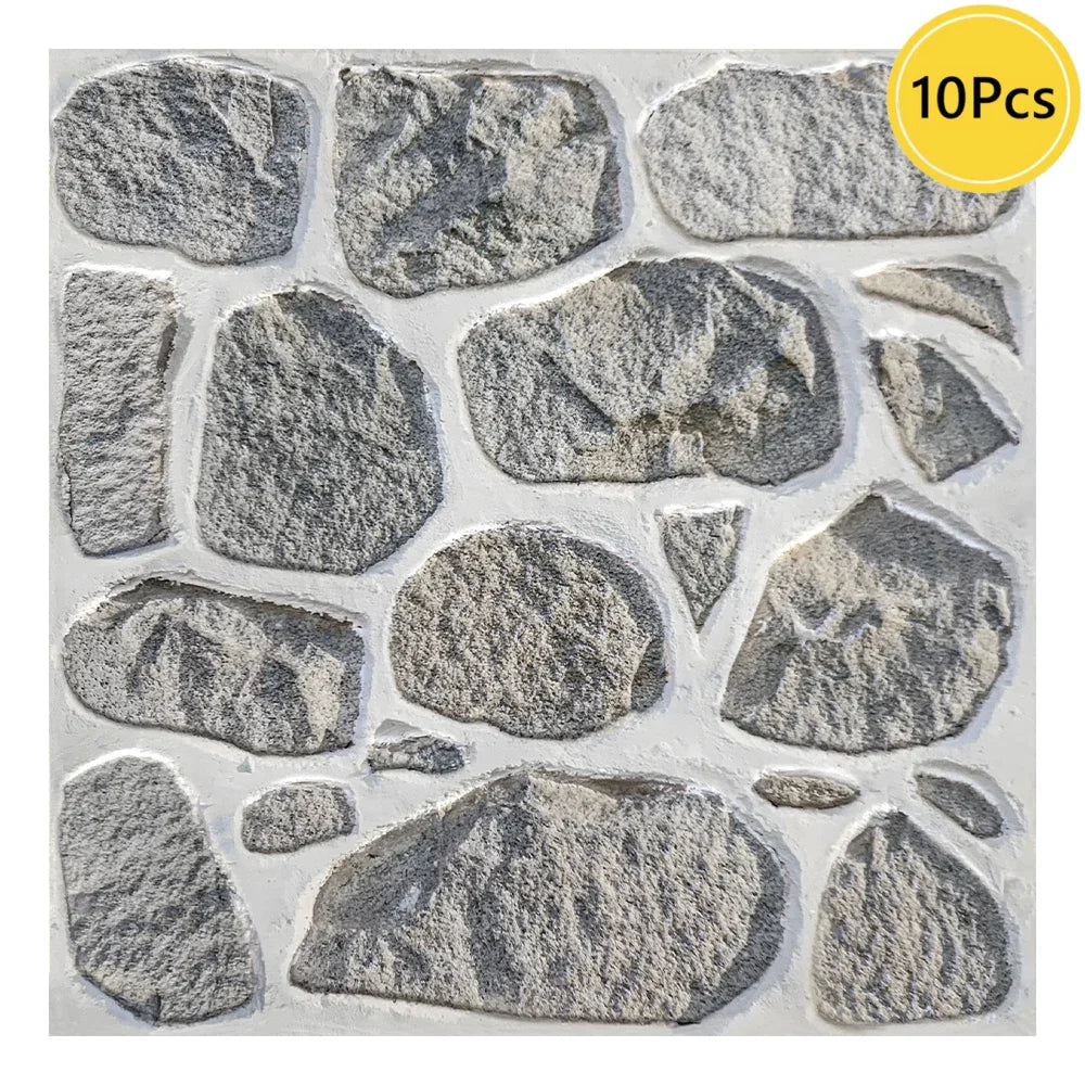 10pcs 3D Faux Stone Wall Panels Peel and Stick Wall Tiles Decorative 3D Wall Sticker Self-adhesive Wall Tile Sticker