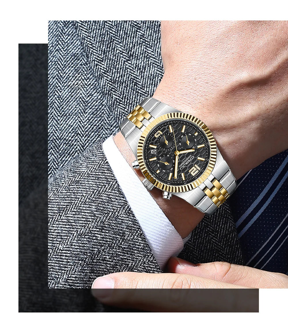 Classic Men's Automatic Date Watch Stainless Steel Quartz Elegant Round Case Luminous Versatile Fashion Night Light 2323