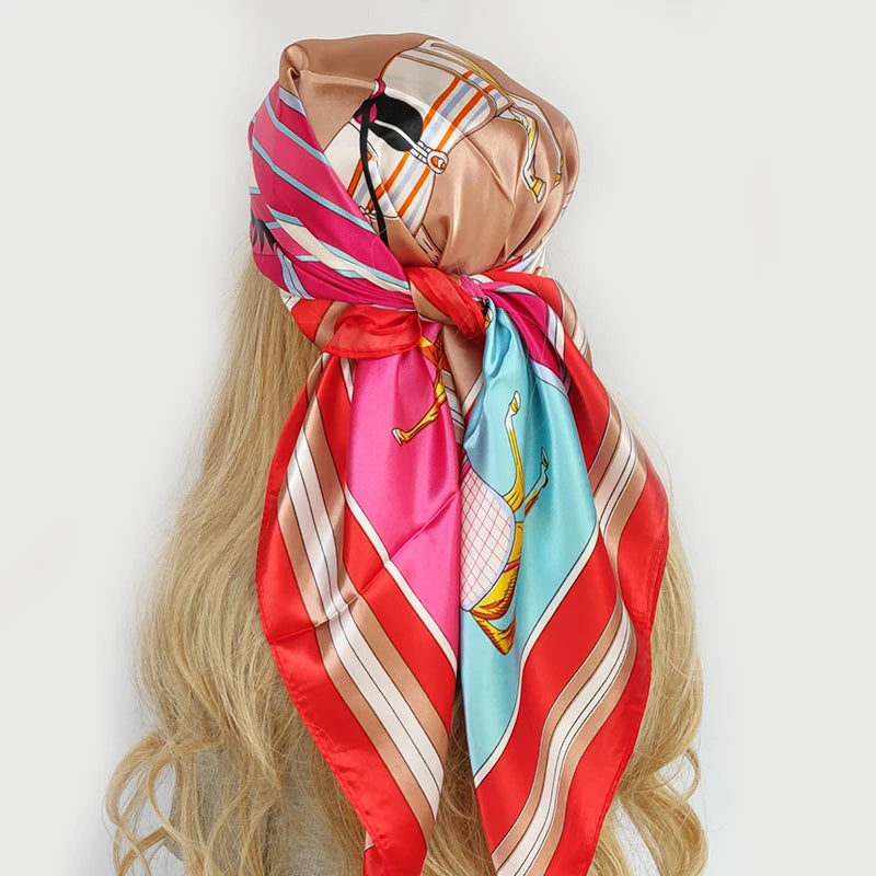 Retro Women Silk Scarf Bandanna Fashion Bohemian Pattern Square Hijab Lady Wrap Headband foulard muffler