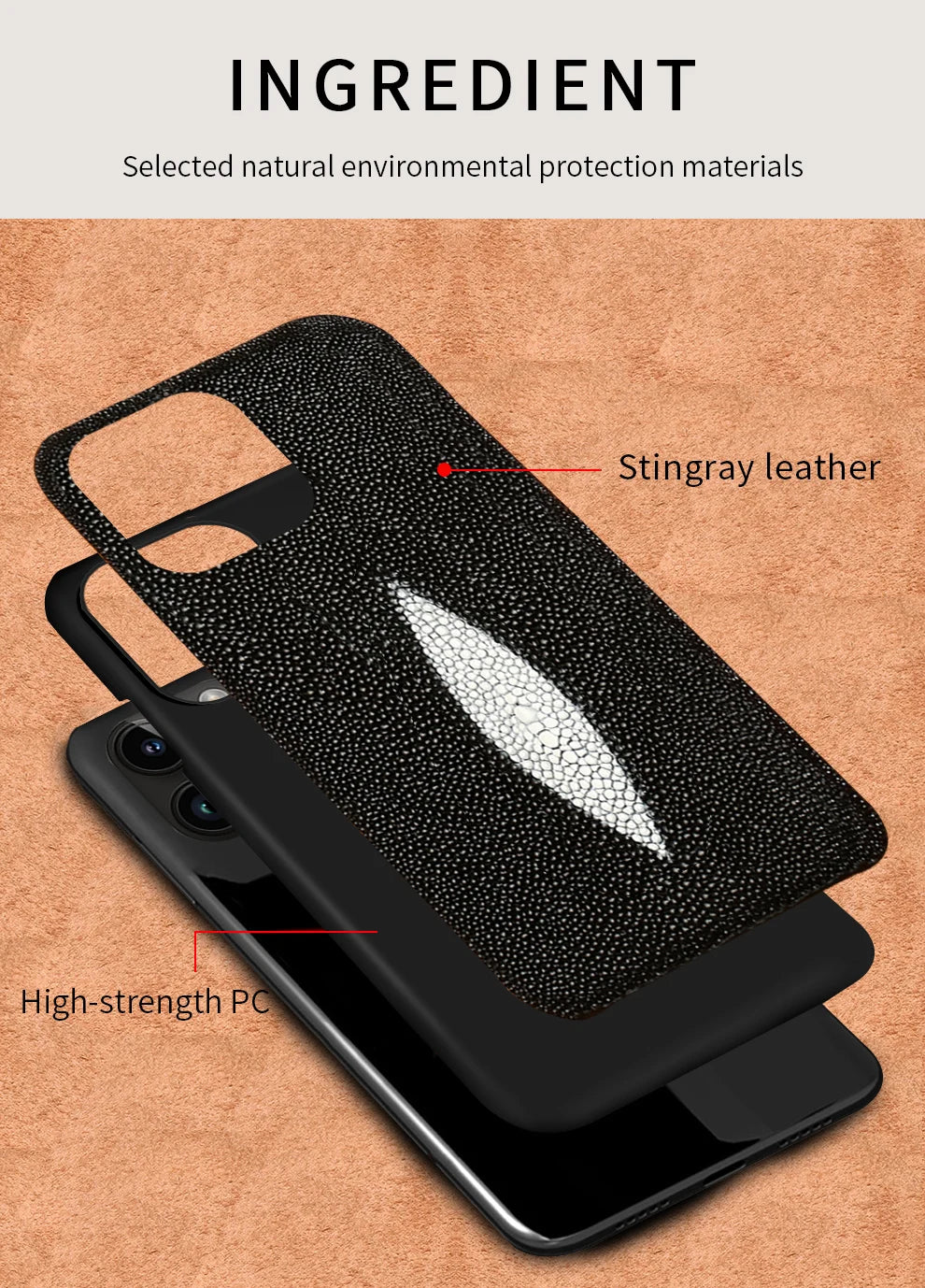 Genuine Stingray Leather Phone Case for iPhone 16 15 14 Pro Max Plus 14Pro 15Pro max Luxury Shockproof Back Cover
