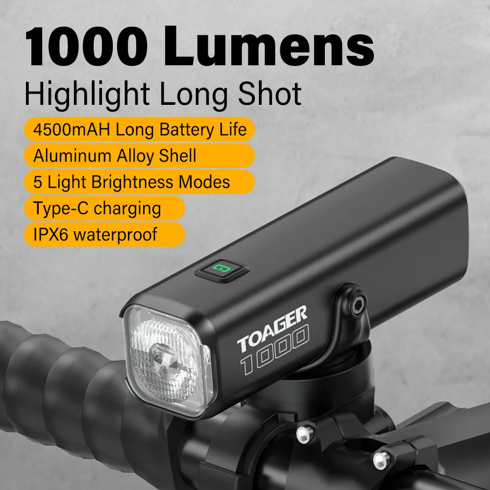 1000LM Bike Light Front Lamp Type C Rechargeable LED 21700 4500mAh Bicycle Light IPX6 Bicycle headlights Bike Accessories