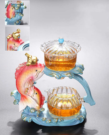 Fish Magnetic Teapot Glass Lazy Automatic Tea Making Household Pu'er Oolong Tea Set Infuser Drinking