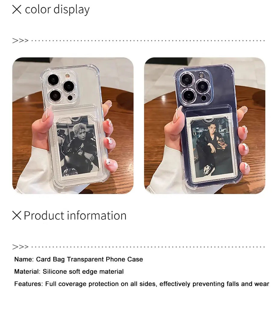 Phone Case For iPhone 17 16 15 14 16E Transparent Card Slot Bag Holder Shockproof Wallet Cover
