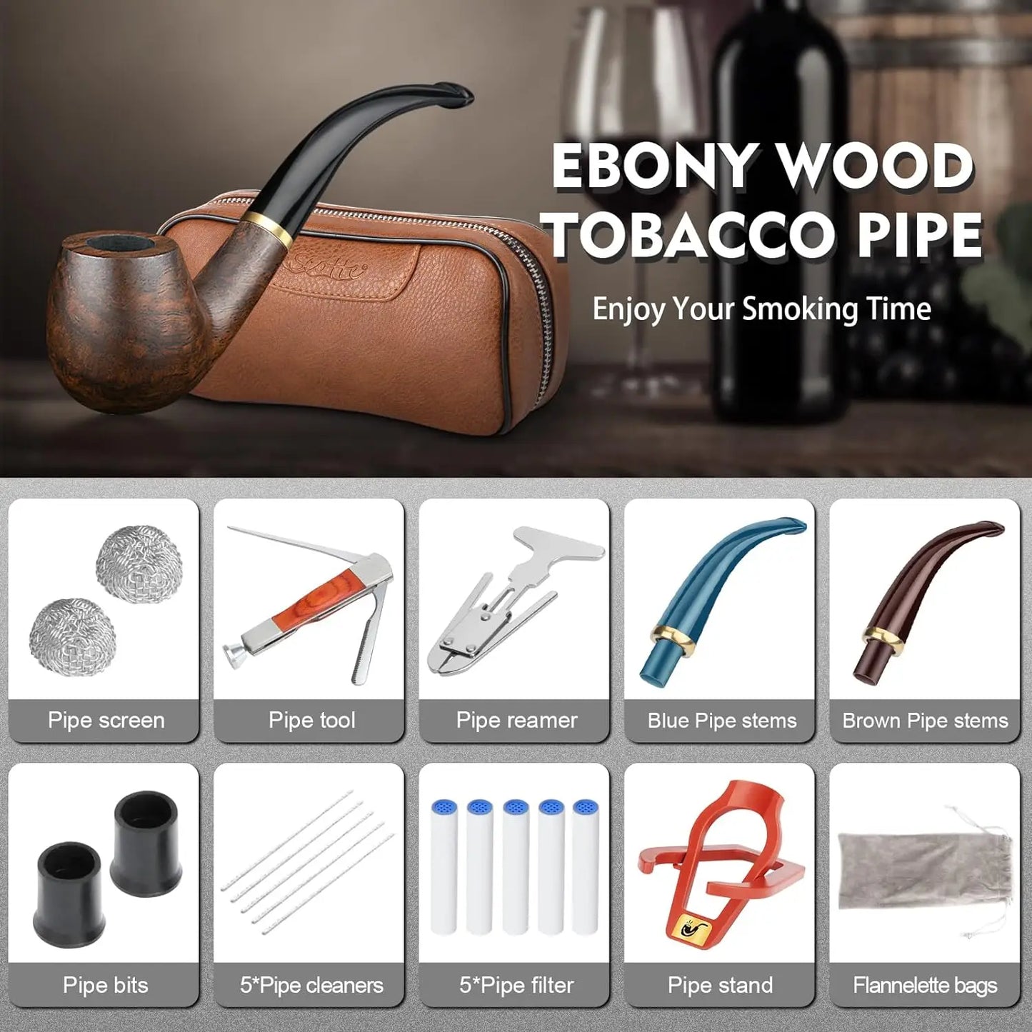 Leather Tobacco Pipe Bag Portable Multifunction Pu Leather Tobacco Pipe Case Tool Wood Tobacco pipe bag kit