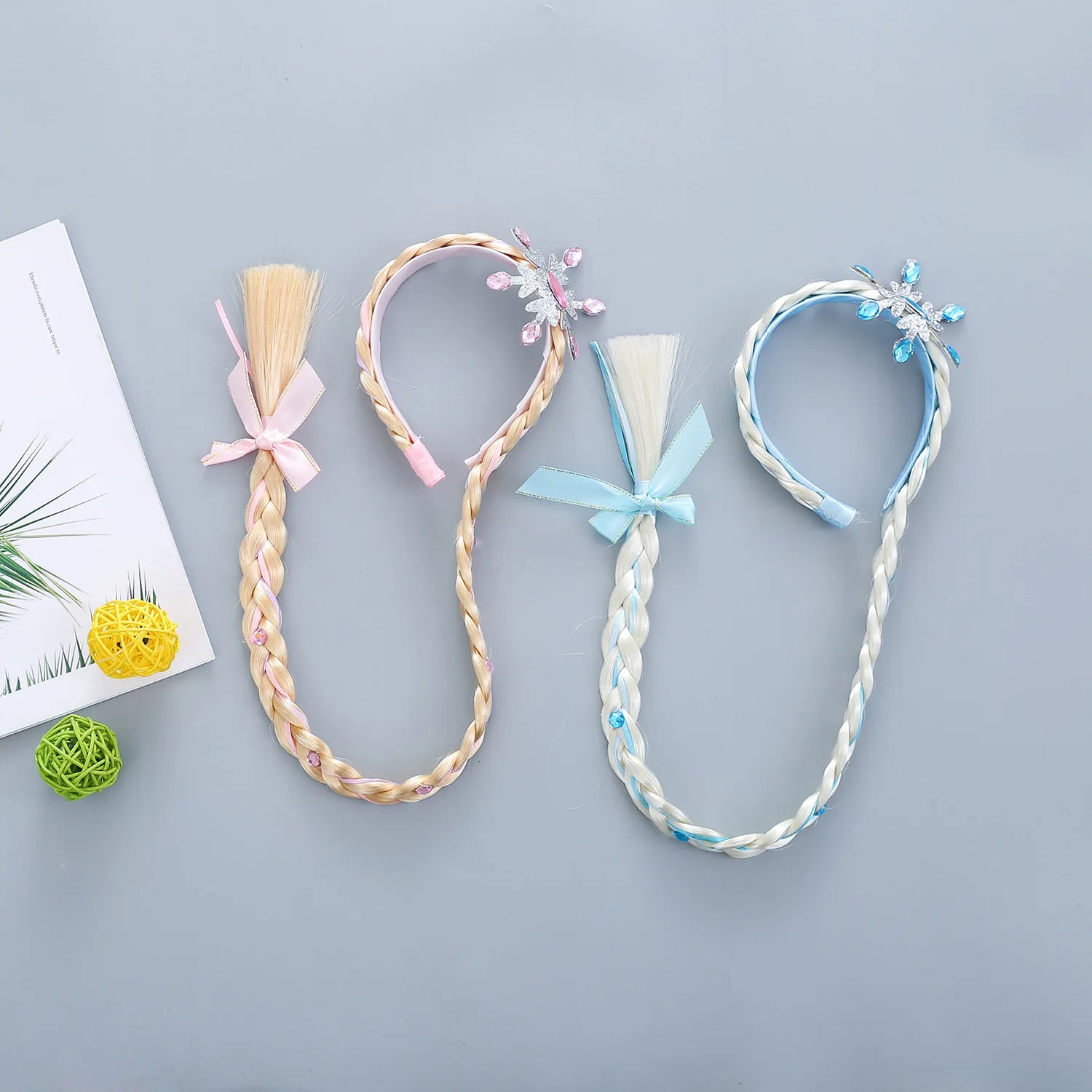 Girls Pink Blue Purple Flower Weaving Braid Headband  Princess Dress Up Hair Accessories Aurora Elsa Sofia Rapunzel Wig