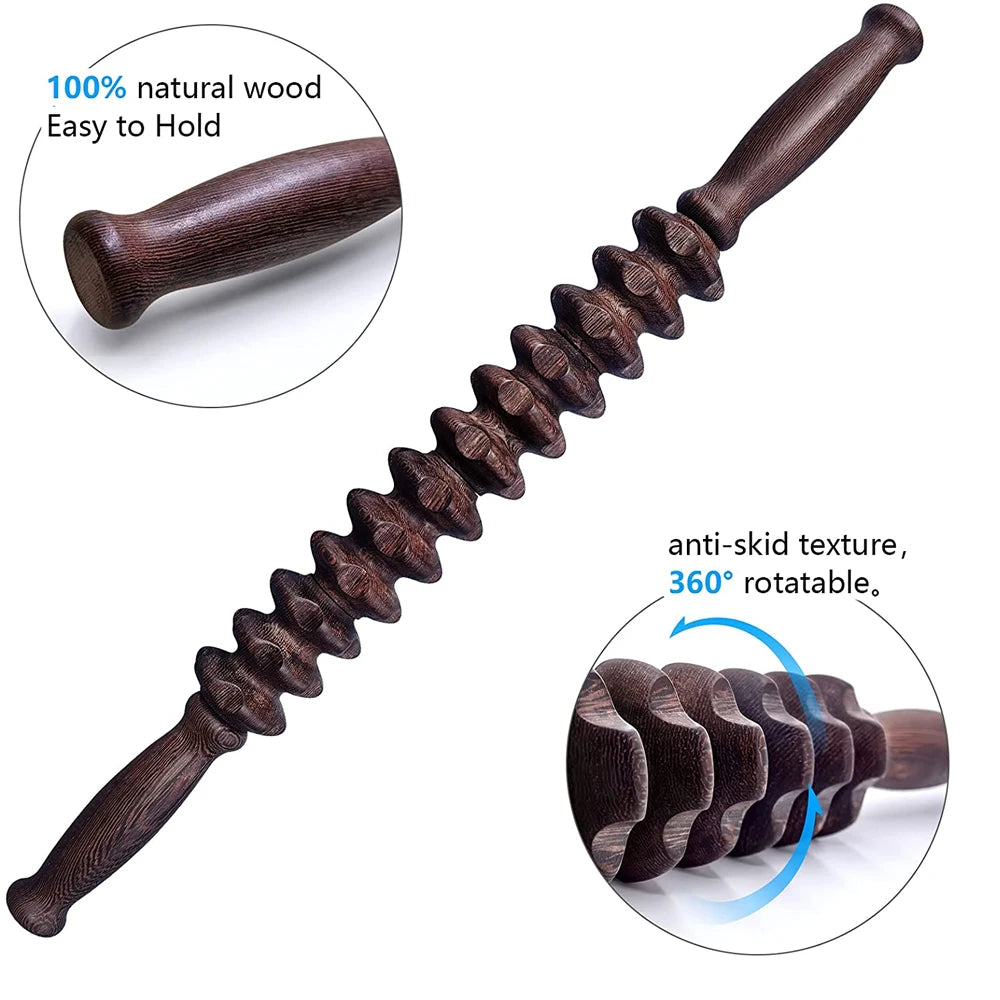 Manual Massager Wooden Handheld Roller Trigger Point Massager Stick for Fascia,Cellulite,Muscle & Abdomen,Body Therapy Massager