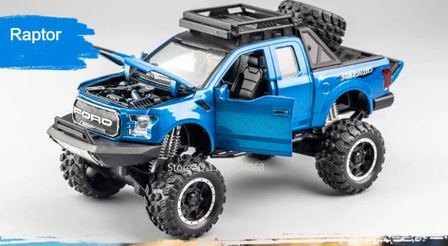 1:32 Scale Raptor F-150 BigFoot Pickup Car Model Toy Pull Back Sound&Light Off Road Truck Models Collection Gifts