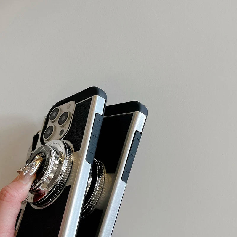 Soft TPU+Hard PC Camera Shaped Lanyard Shockproof Phone Case For iPhone 16 Pro Max 14 15 Pro Max Bumper Back Cover