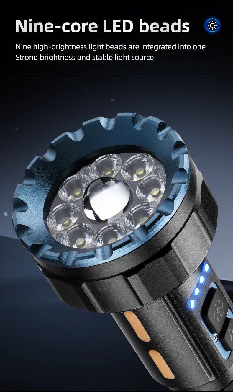 30W 1 Plus 8 LED Rechargeable Camping Flashlight