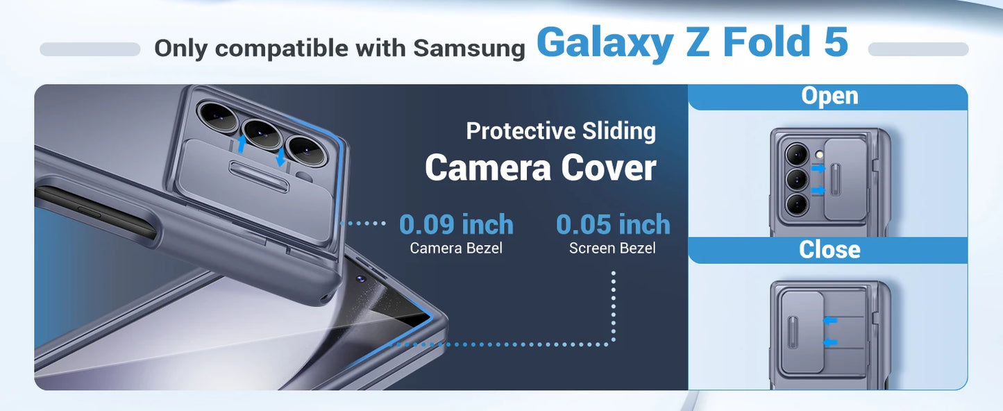 Big Stand For Z Fold 5 Case with Slide Camera Cover Built-in HD Screen Protector Full Body Heavy Duty Shockproof Slim Phone Case