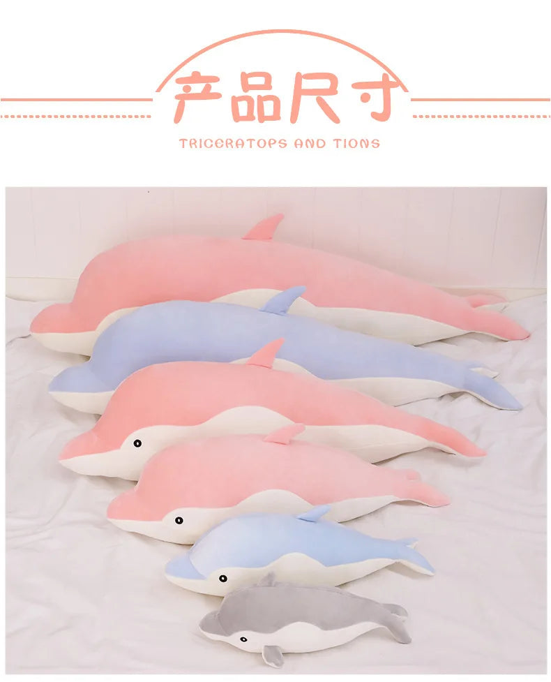 Kawaii Dolphin Plush Toy Soft Stuffed Doll for Kids Birthday Gift Large Cuddly Pillow Cute Plushie for Girls Super Soft Short