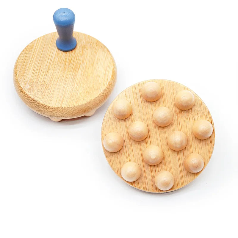 12 Beads Handheld Gua Sha Massage Brush 01 Pcs Natural Wood Waist Leg Body Meridian Scraping SPA Therapy Anti Cellulite Relaxation Tool