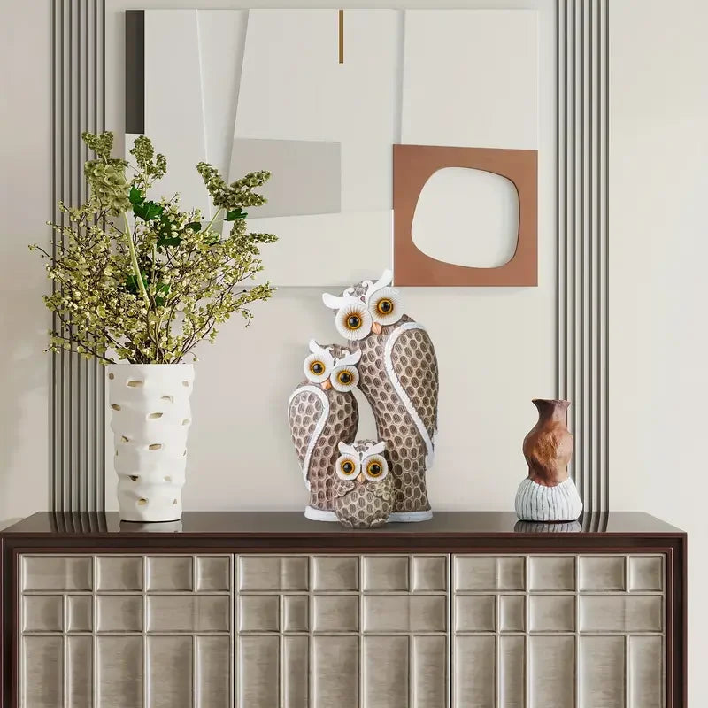 1 Set of 3 pcs Resin Owl Family Figurine Modern Minimalist Art Sculpture Trio Decorative Owl Home Office Desk Decor