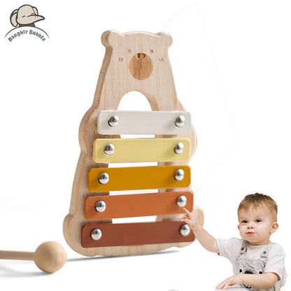 Baby Wooden Baby Percussion Music Toy Cartoon Bear Musical Early Education Toy Newborn Educational Instrument Baby Birthday Gift