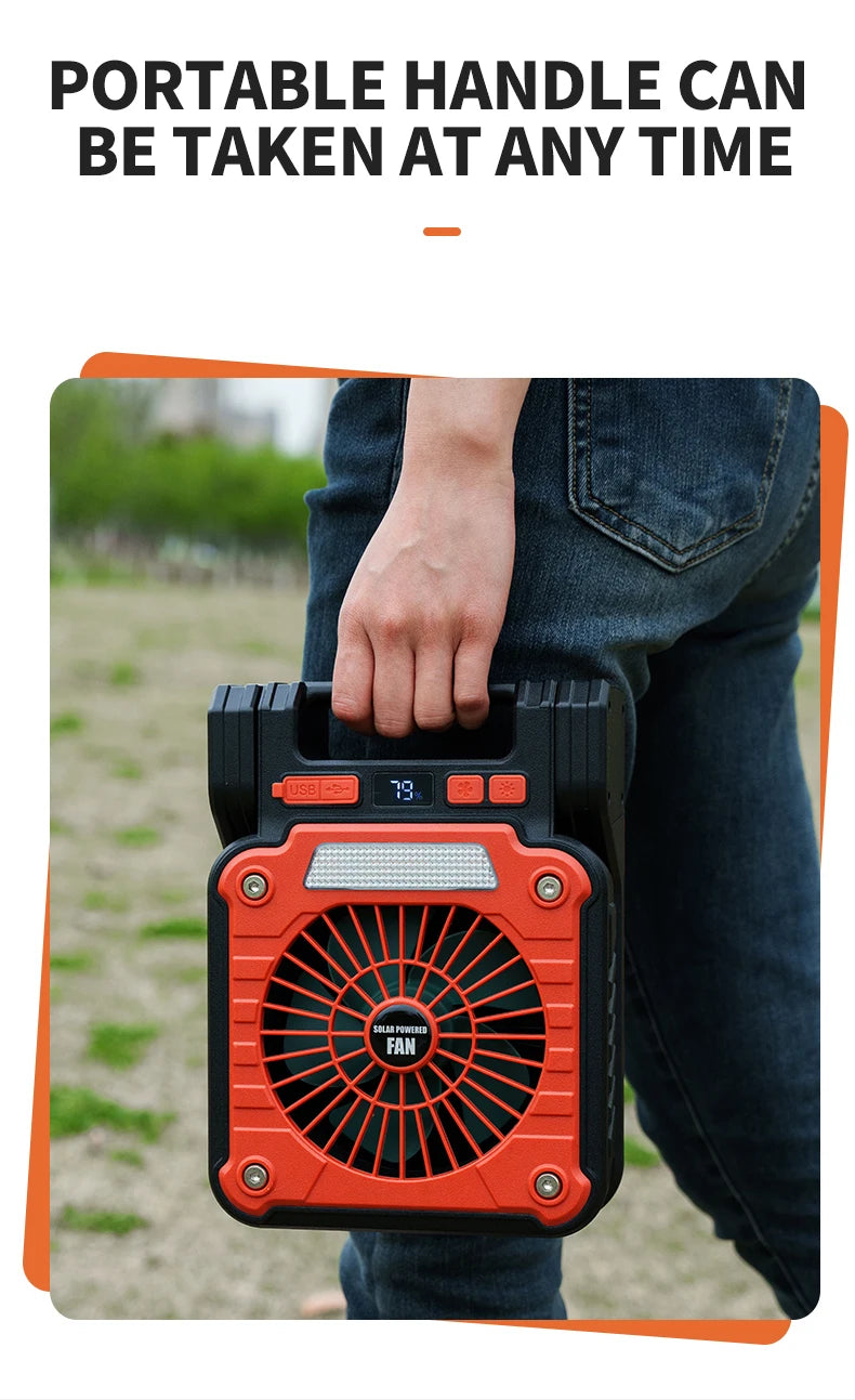 Outdoor Solar Rechargeable Camping Fan Light Foldable Tent Lantern with LED Light USB Portable