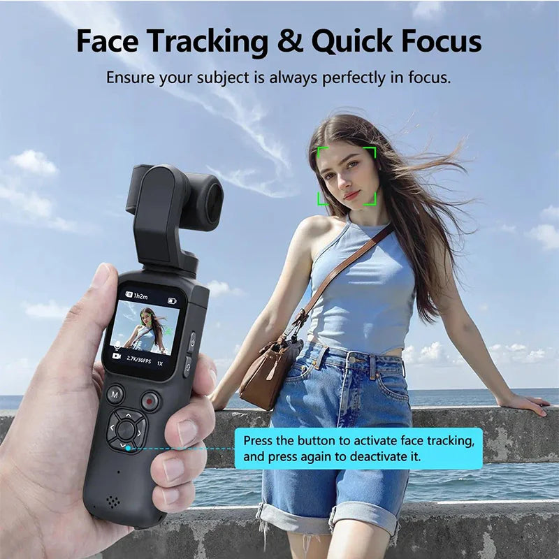 4K Pocket Action Camera 330° Auto-Rotate Lens Face Tracking Touchscreen Vlog Camera with WiFi