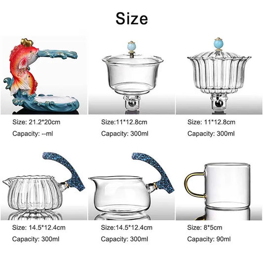 Fish Teapot Glass Lazy Automatic Tea Making Household Pu'er Oolong Tea Set Infuser Drinking