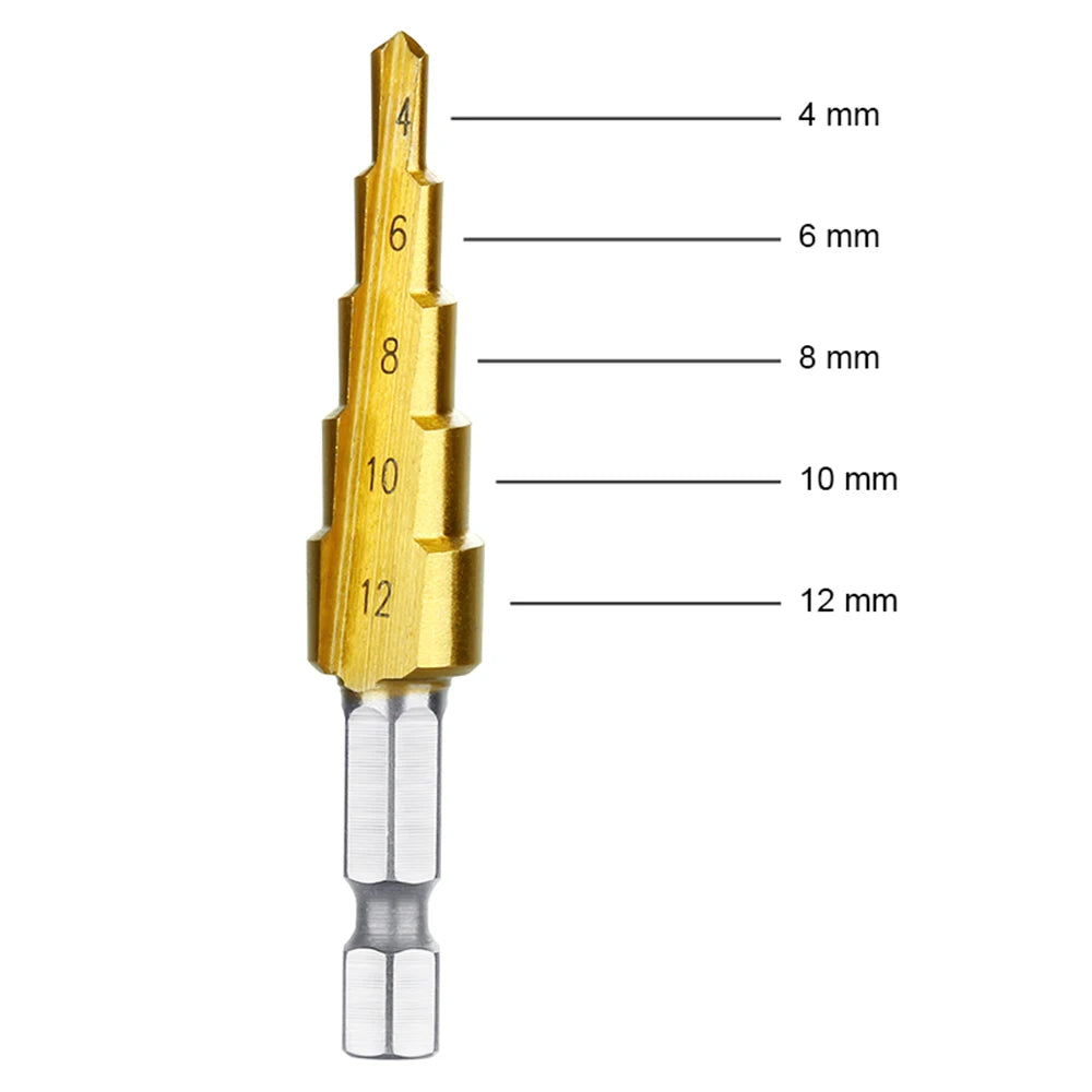 3pc 3-12mm 4-12mm 4-20mm HSS Straight Groove Step Drill Bit Set Titanium Coated Wood Metal Hole Cutter Core Drill Bit Set