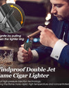 Cigar Lighter, Windproof Refillable Butane Lighter, Multifunction Cigar Accessories with Holder, Cigar Draw Enhancer and Punch