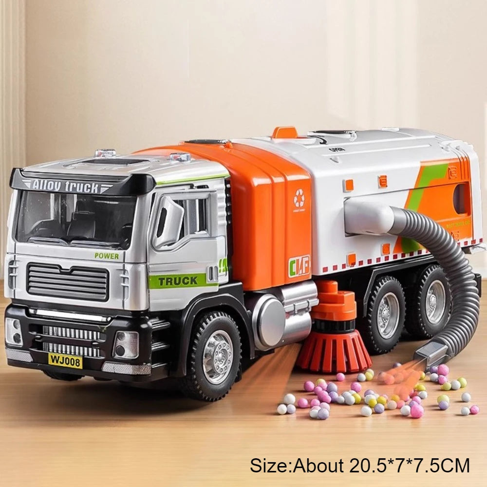 1:50 Electric Vacuum Cleaner Sweeper Garbage Truck Model Toy Alloy Diecast Light Sound Engineering Vehicle Gifts for