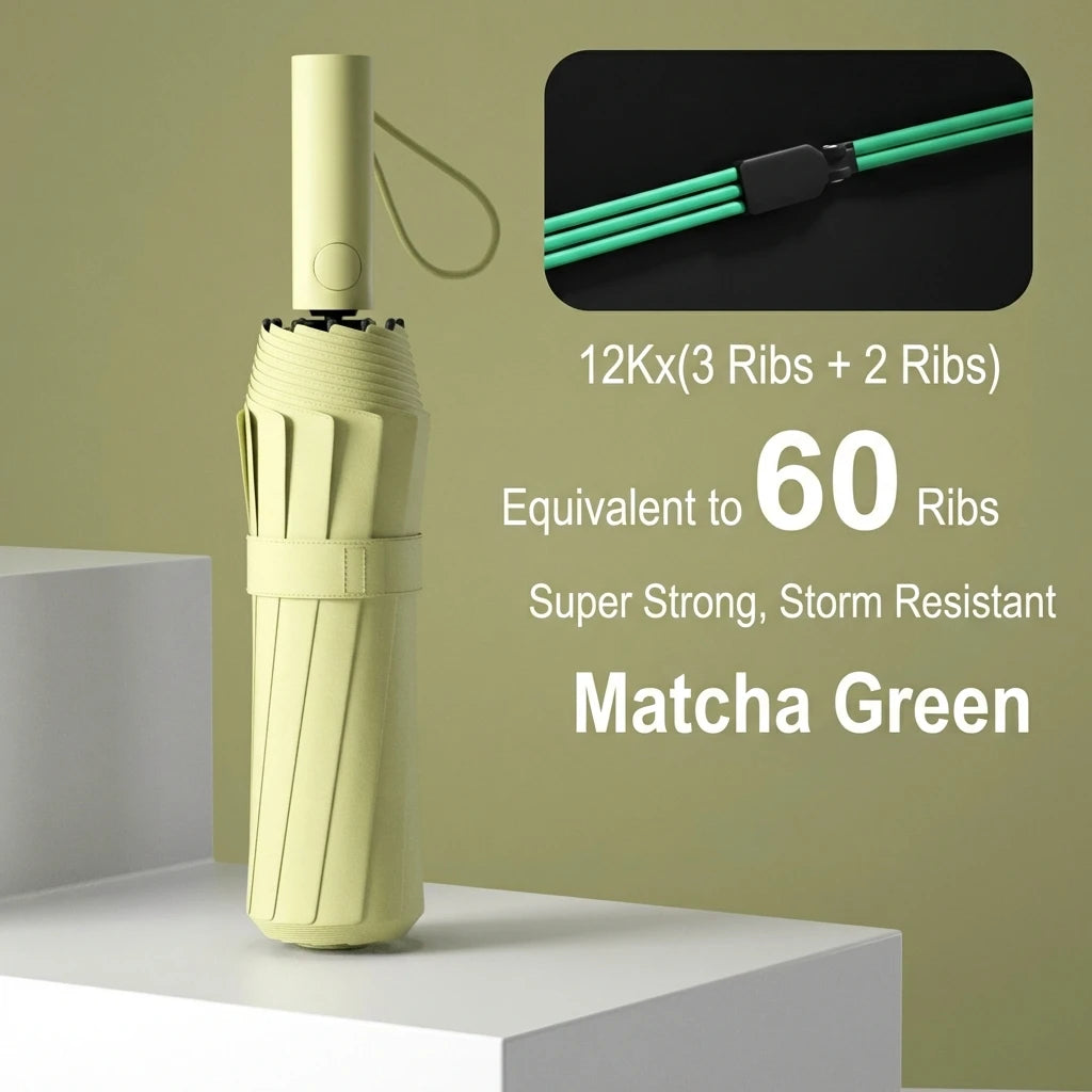 60 Rib Reinforced Large Folding Umbrella Thick Fabric Windproof Sun Rain Protection Travel Business Umbrella