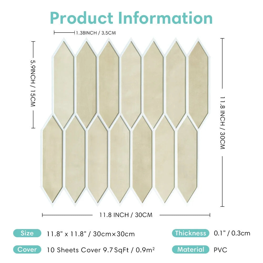 10pcs Decorative 3D Wall Panel Peel and Stick Tile Sticker Self Adhesive Kitchen Tile Backsplash Bathroom Wall Sticker 30x30cm