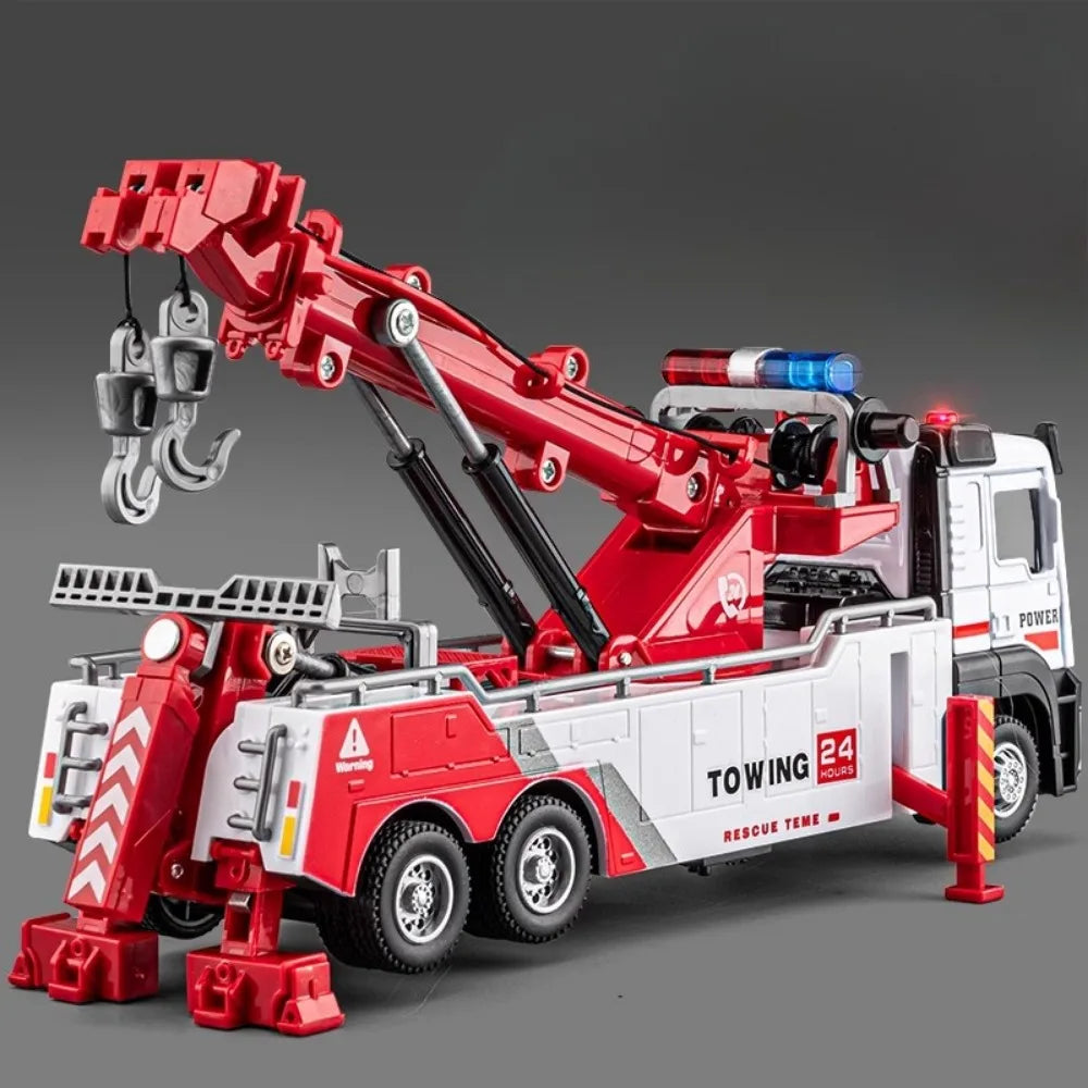 1:32 Double Hook Obstacle Clearing Car Garbage Truck Model Toy Metal Diecast Pull Back Engineering Vehicle Models Boys Gifts