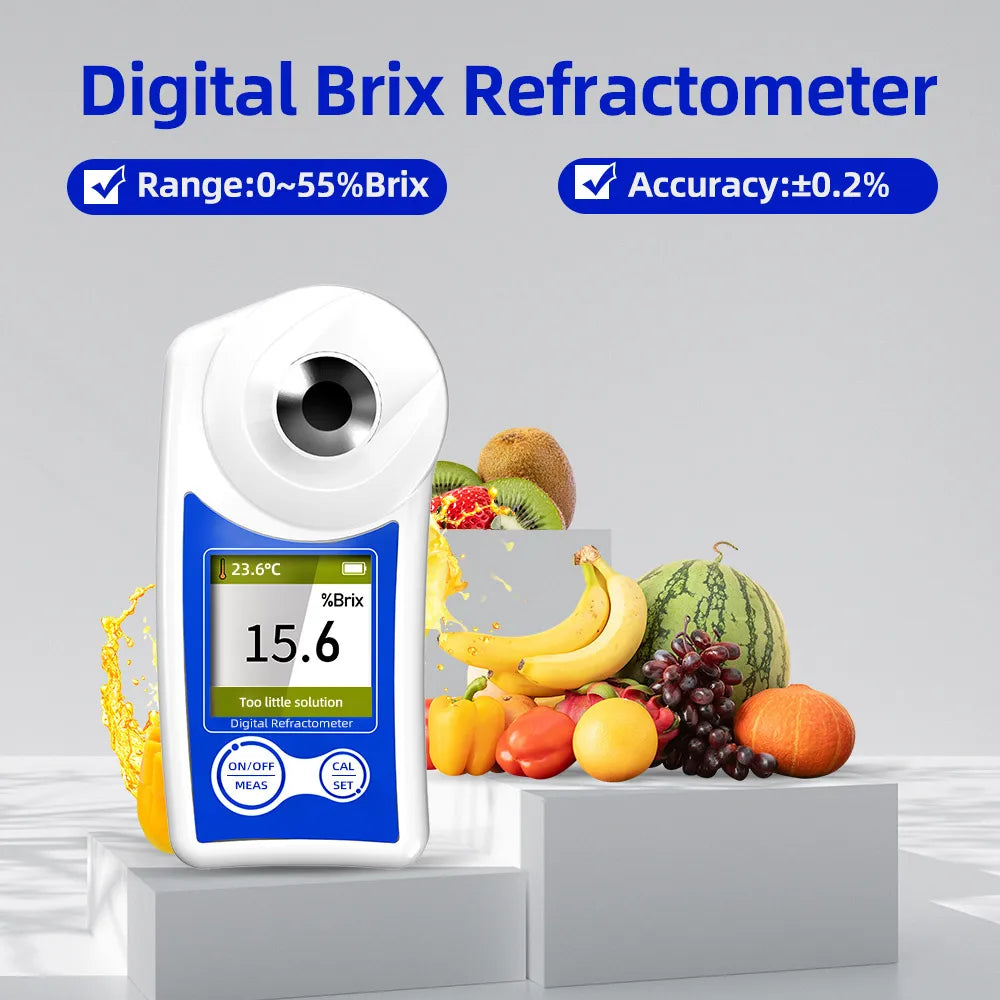 Digital Brix Refractometer Flagfront brix Meter Refractometer Automatic Temperature Compensation Brix Refractometer Range 0-55%，