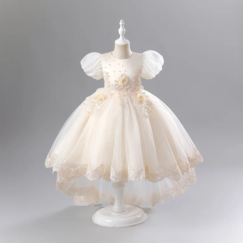 Princess Dress for Girls Elegant Long Tulle Gown  Flower Girl Wedding Dress, Birthday Party Gown, Pageant Costume