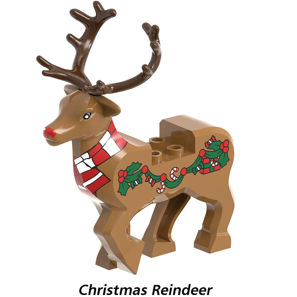Christmas Village House Building Blocks Sleigh Reindeer Tree Present Car Wreath Fireplace Gingerbread Man Bricks Toys  Gift