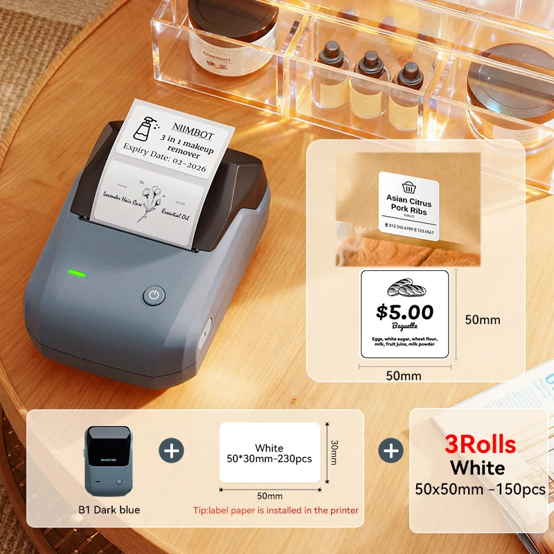 B1 Portable Thermal Label Printer 2 Inch, Bluetooth Mini Sticker Maker, Wireless Inkless Label Printer for Smartphone & PC