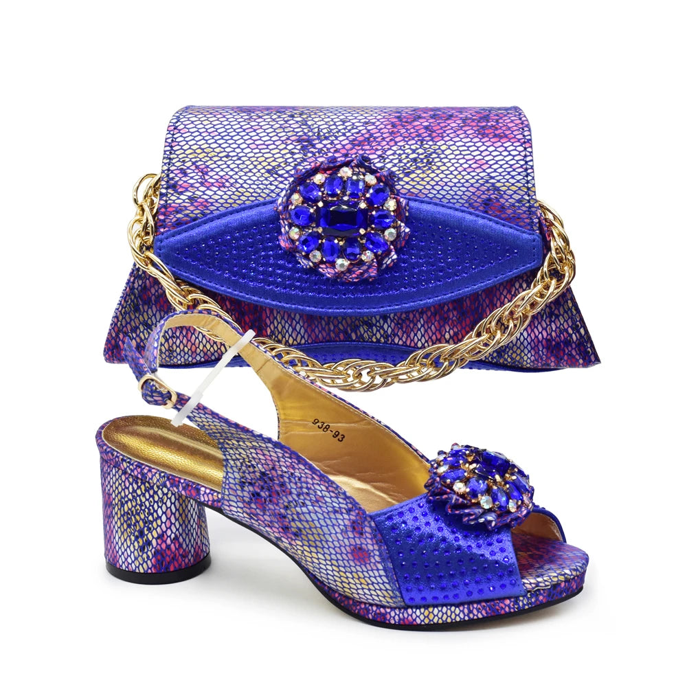 Purple Shoe and Bag Set for Party in Women  African Shoe and Bags Set for Party Elegant Rhinestone Wedding Shoes Bride