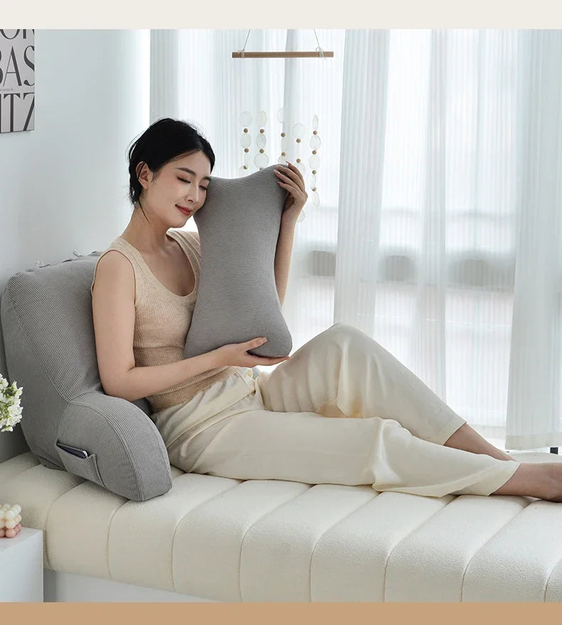 Reading Pillow Dark Grey Backrest with Arms Ultra-Comfy Removable Microplush Cover & Detachable Neck Roll