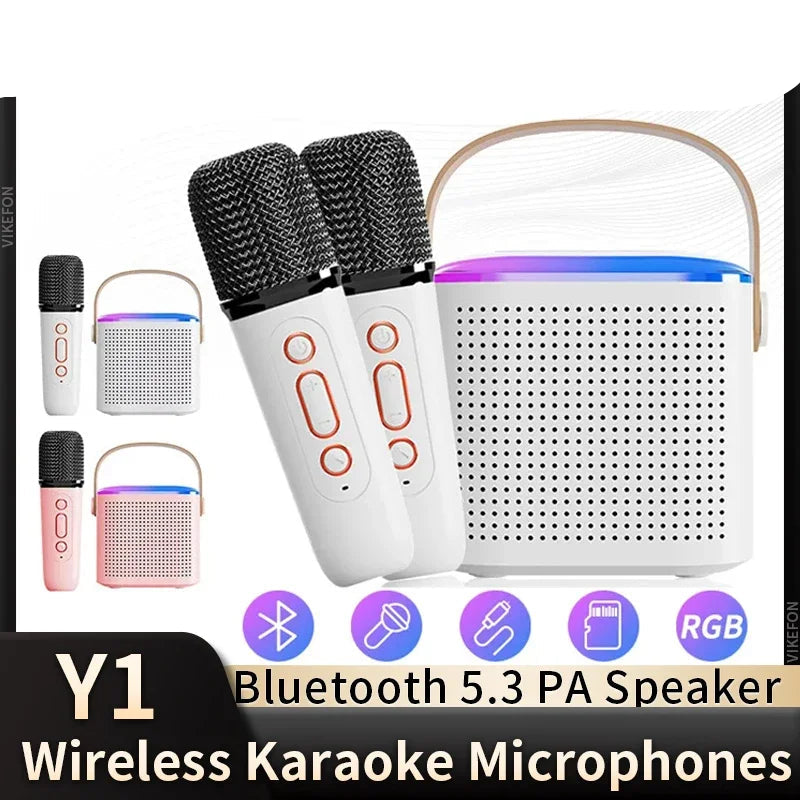 Y1 Wireless Dual Microphones Karaoke Machine KTV DSP System Bluetooth 5.3 PA Speaker HIFI Stereo Surround RGB Colorful LED Light