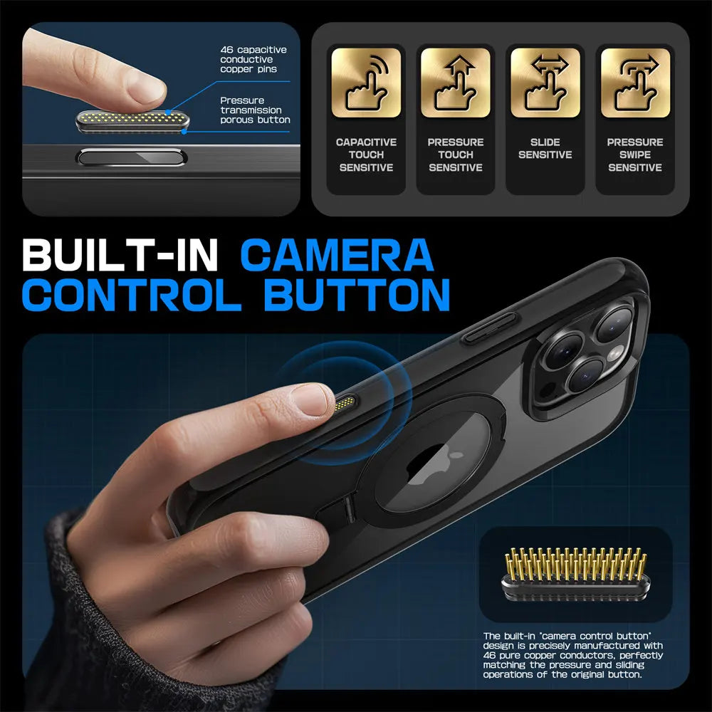 For iPhone 16 Pro Case with Camera Control Capture Button UB Mag Stand Series Slim Protective  Phone Case