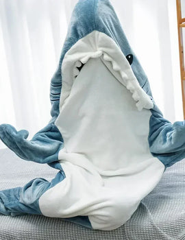 Cartoon Shark Blanket Hoodie Women Kigurumi Playsuit Kids Parents Hooded Warm Flannel Funny Homewear Shark Onesie Sleeping Bag