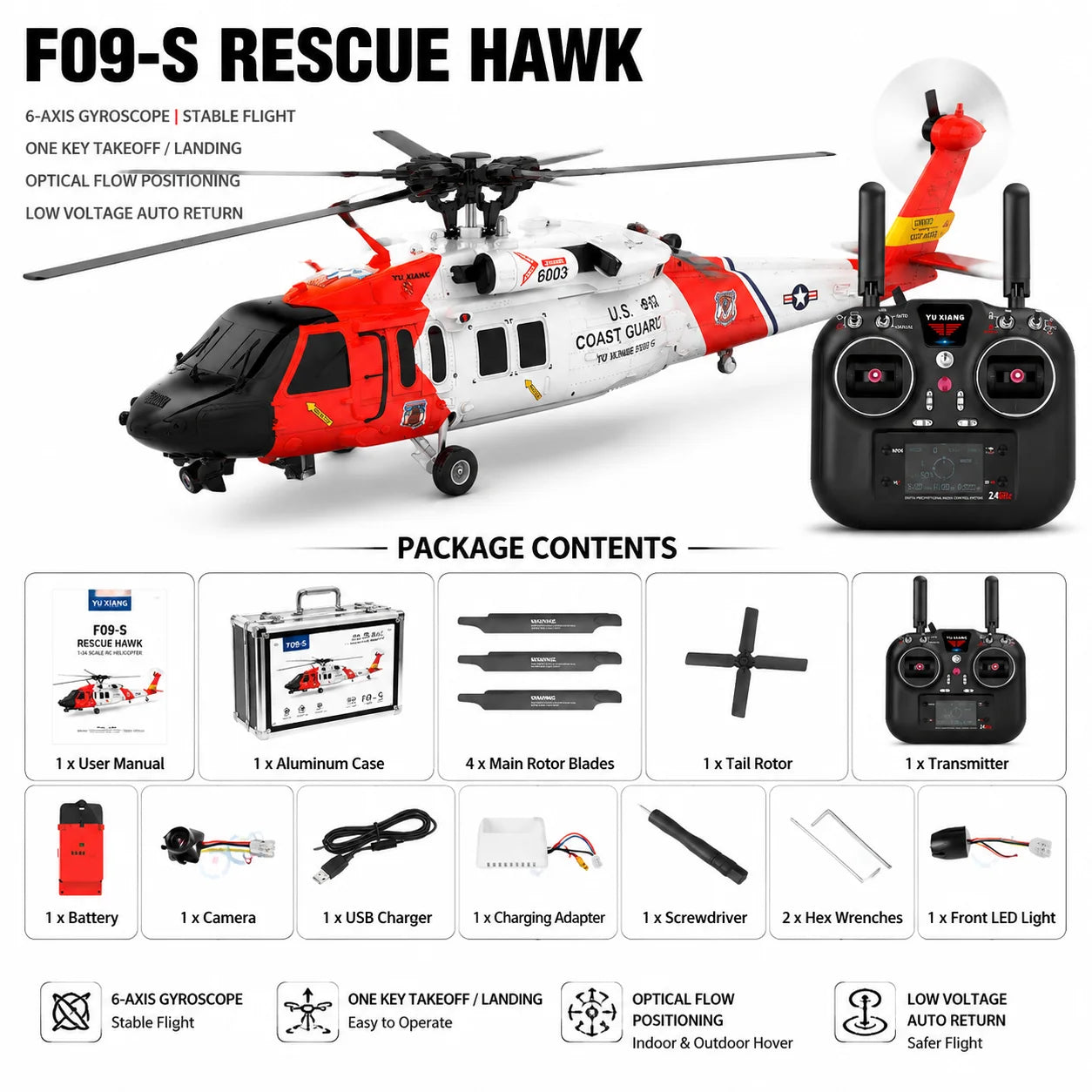 UH60 Black Hawk F09S GPS Remote Control Helicopter Six Channel Rescue Model