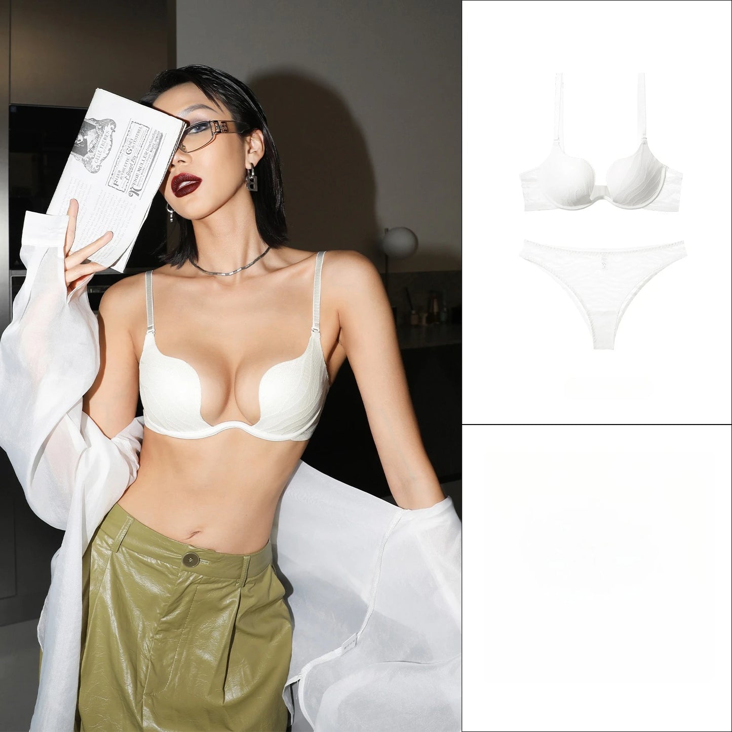 Womens U Shaped Underwire Push Up Bra and Brief Set