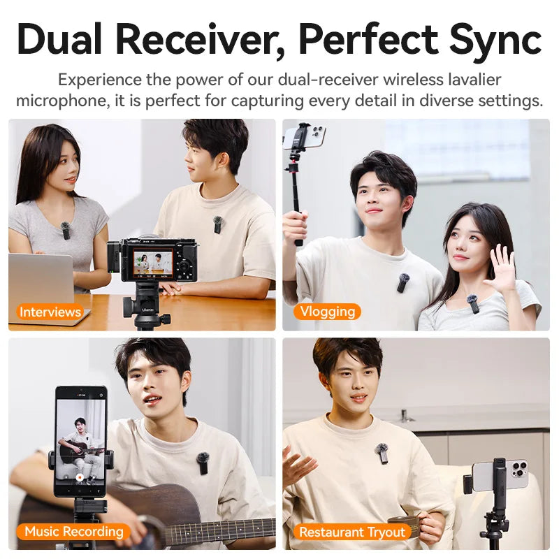 Wireless Lavalier Microphone for iPhone Android Camera Dual Mic with Charging Case