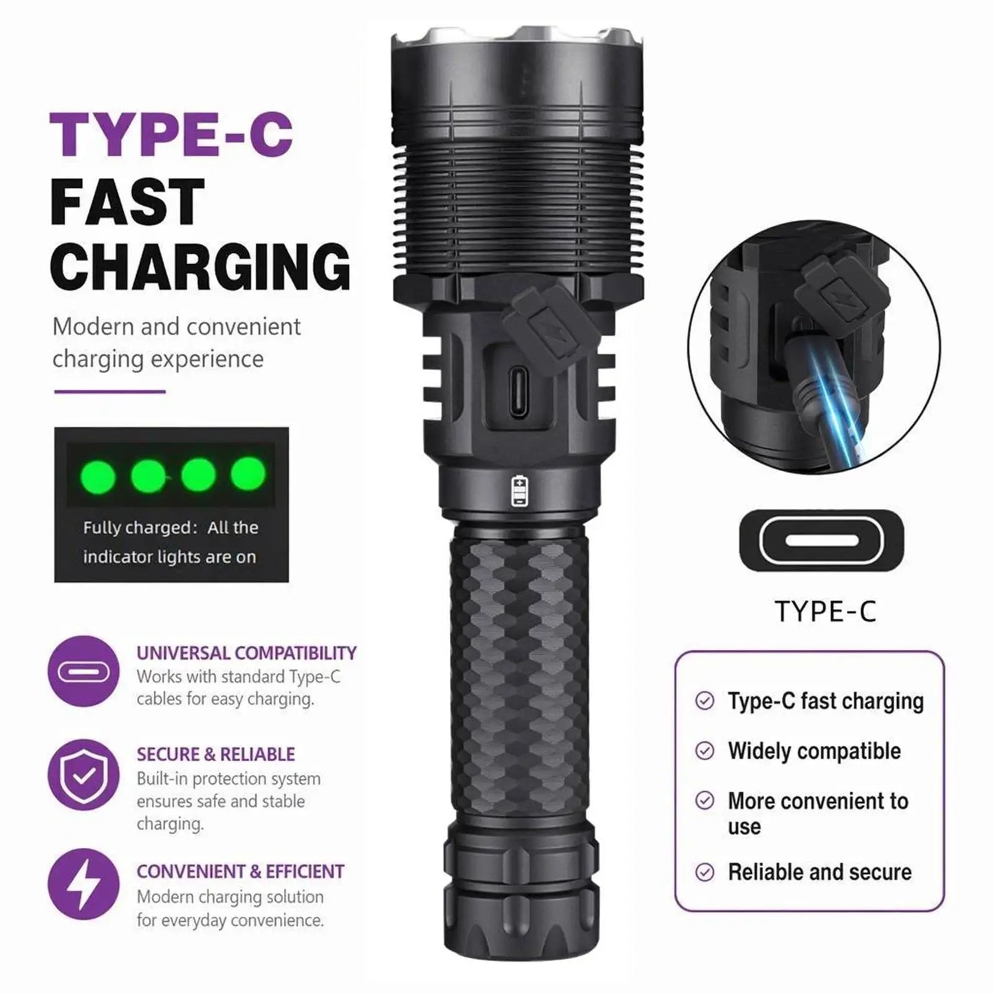 60W High Power Rechargeable LED Flashlight
