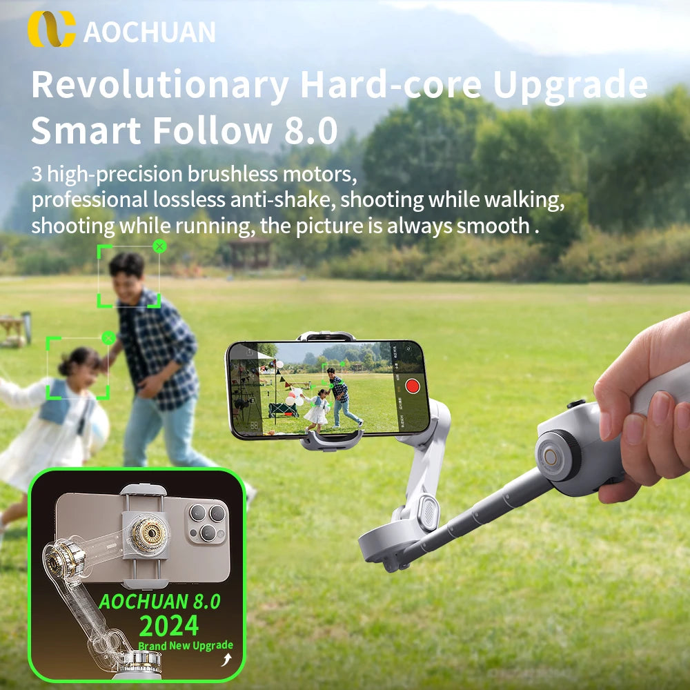 3-Axis Handheld Gimbal Phone Stabilizer with Extension Rod  8.0 Anti Shake Face Tracking for Phone Outdoor Shooting Vlog