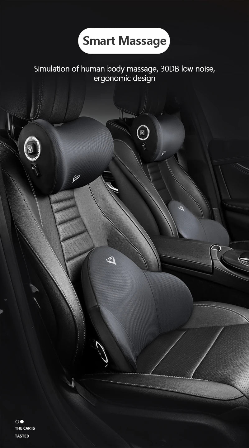 Car Electric Massage Neck Pillow Cushion Vibration Headrest Support Lumbar Seat Back Cushion Vehicle Supplies Travel Assecories