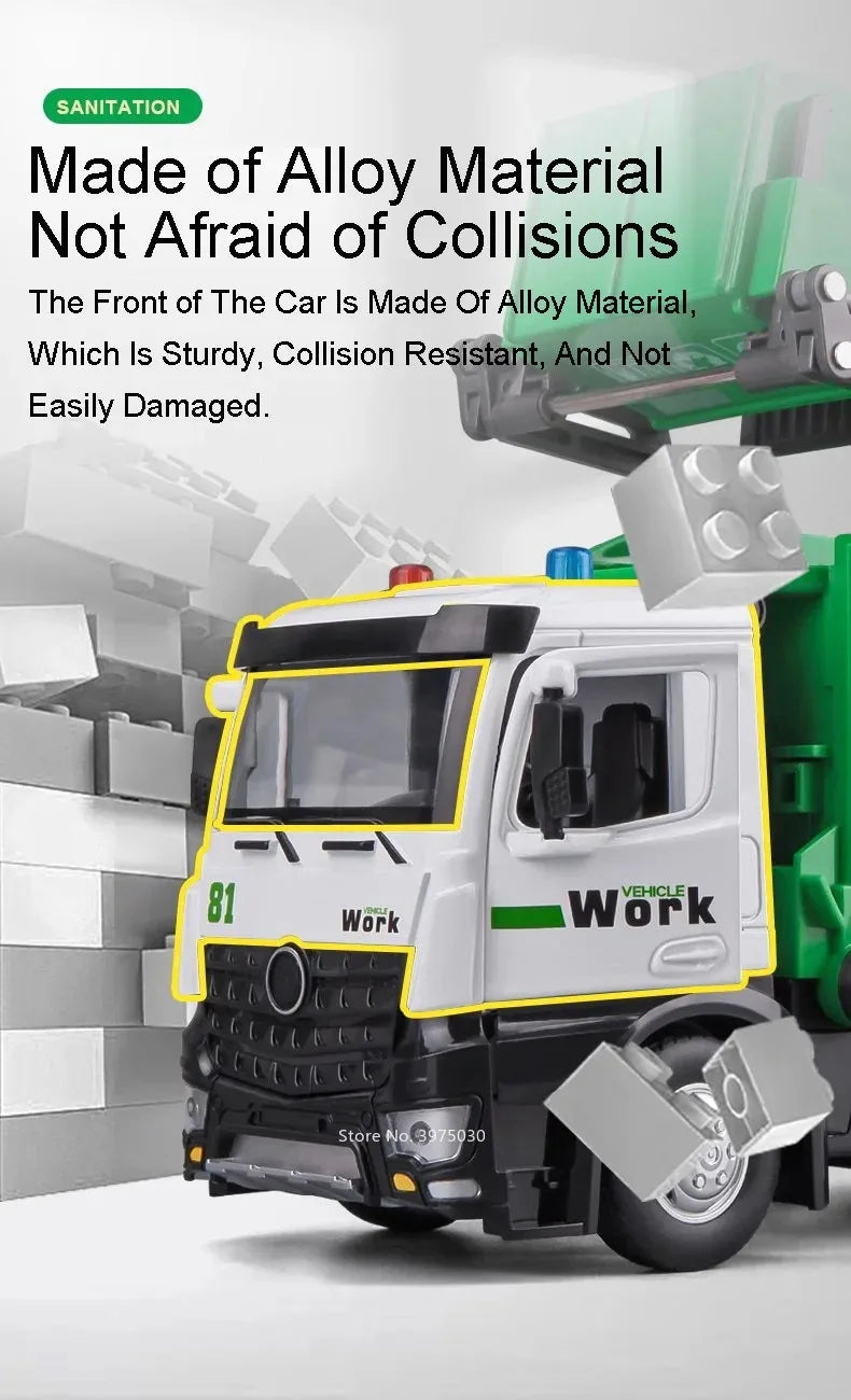 1:24 Scale Watering Cement Dump Trucks Model Garbage Truck Toy Car Sound Light Doors Opened Engineering Vehicles  Gifts