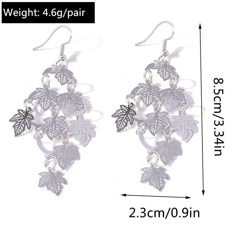 Retro Bright Silver Color Leaf Butterfly Peacock Earrings Tassel Dangle Earrings Jewelry