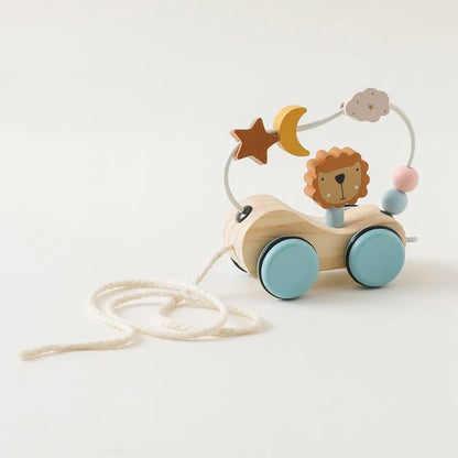 Wooden Baby Dragging Stars Moon Surround Car Beech Baby Toys Car Montessori Toys Hand Coordination Toy Handmade Decoration Gifts