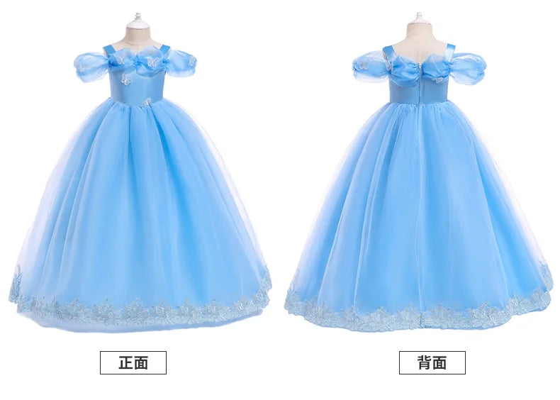 12 10 Yrs Girls Party Dresses Blue Butterfly Gala Prom Gown for Children Kids Formal Events Costume Birthday Princess Clothes