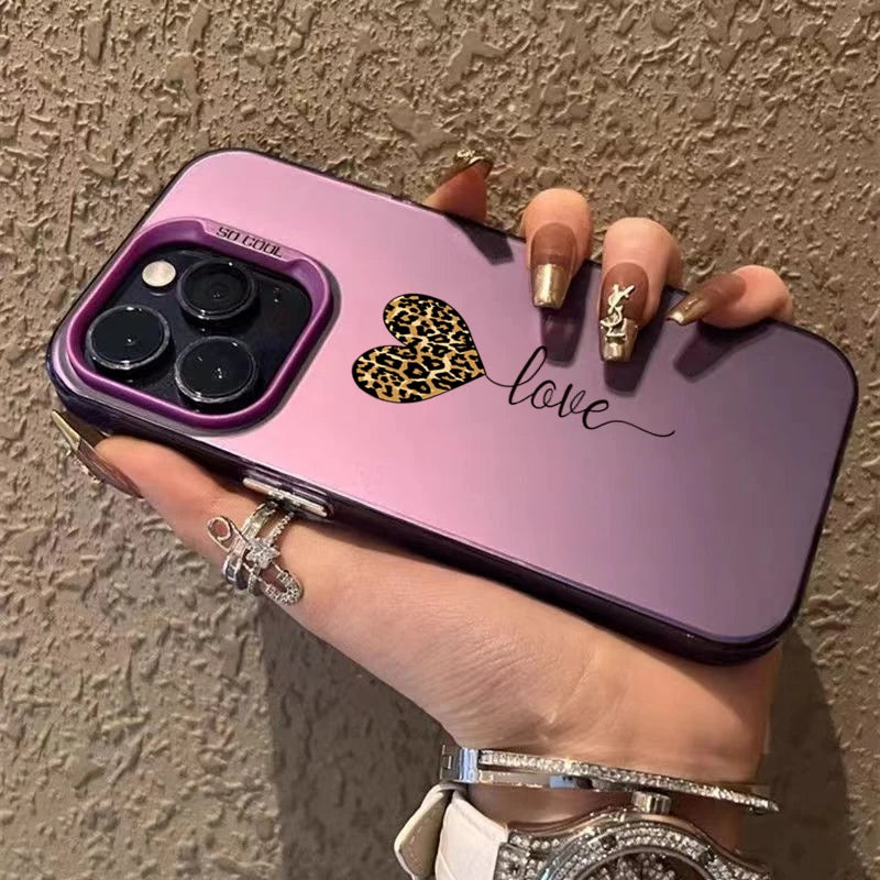 Leopard Love Balloon Pattern Silver Phone Case for iPhone 17 16 Case iPhone 14 15 Pro Max 16E Air Cover
