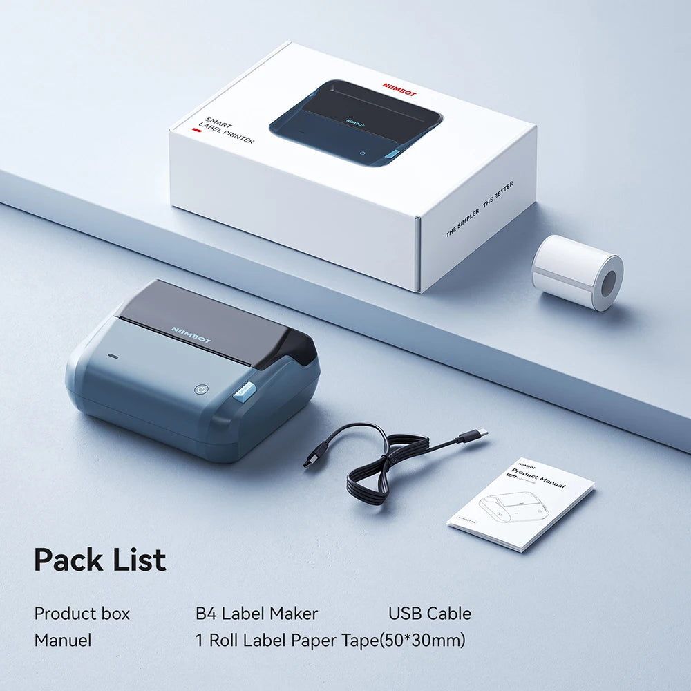 B4 Thermal Label Printer, Wireless Bluetooth Label Maker 20–110mm, Portable Barcode & Shipping Label Printer for Business & Office
