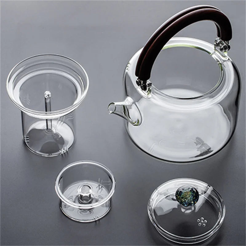1100ml Magnetic Handle Glass Teapot with Tea Strainer Infuser Heat Resistant Borosilicate Tea Kettle